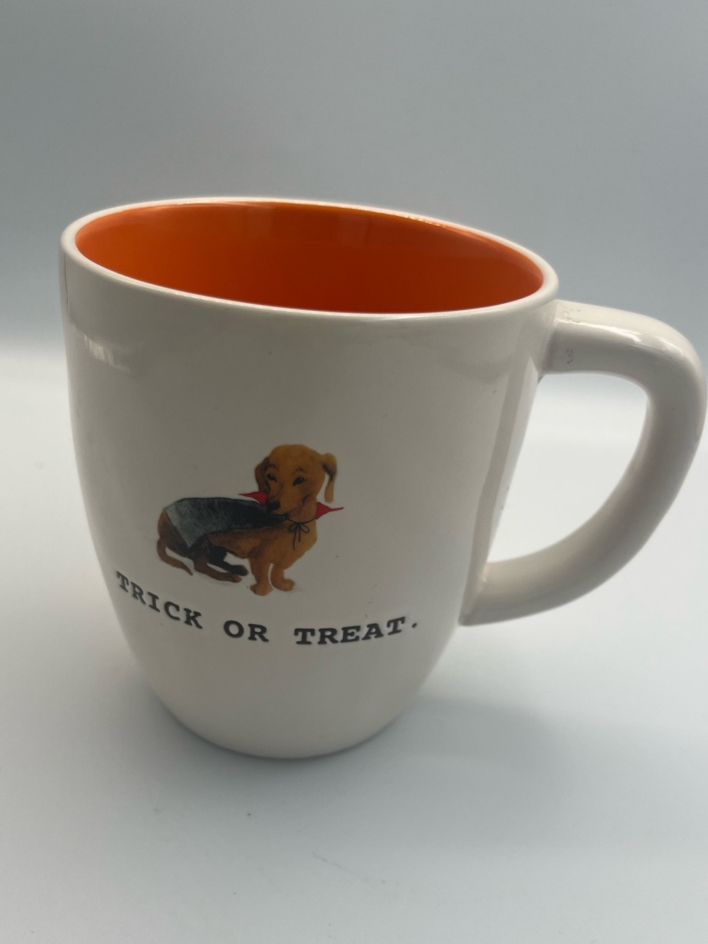 Rae Dunn Halloween Trick or Treat Coffee Mug Vampire Costume Wiener Dog Orange